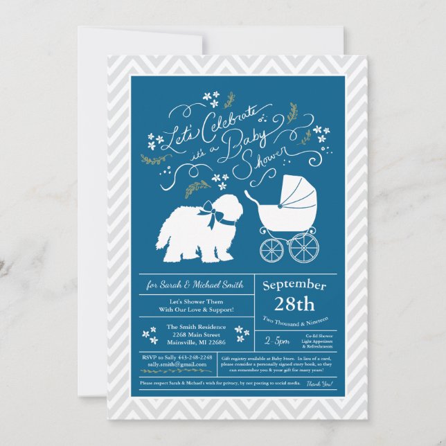 Invitation Vieux anglais Sheepdog Chien Baby shower Garçon Bl (Devant)