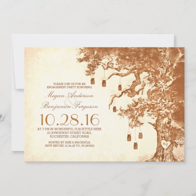 Invitation Vieux arbre et jarres de maçon fête d'engagement r (Devant)