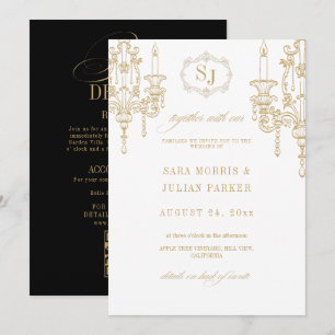 Invitation Vieux Argent Baroque Vintage Or Blanc Noir Mariage