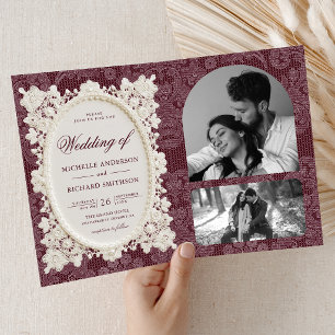 Invitation Vieux Argent Broderie Dentelle Mariage Bourgogne I
