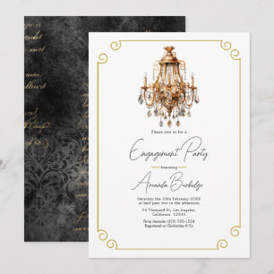 Invitation Vieux argent Esthétique Black & Gold Engagement Pa