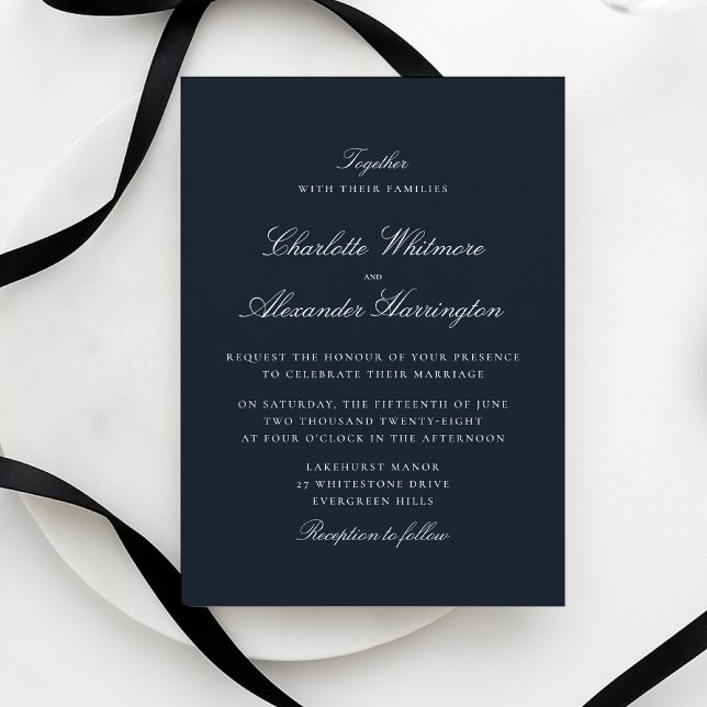 Invitation Vieux argent Esthétique Marine Bleu Élégant Mariag (Créateur téléchargé)