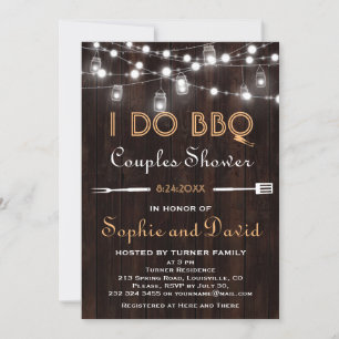 Invitation Vieux Bois Mason Jar String Lumières Couples Douch