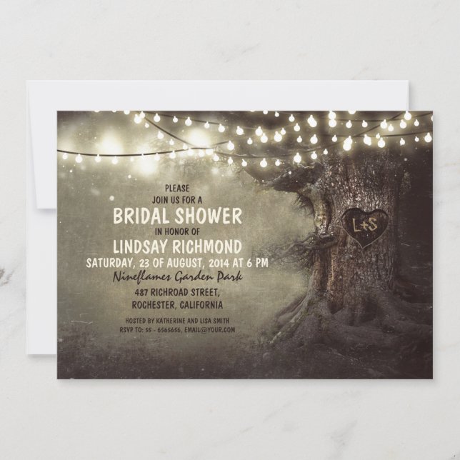 Invitation vieux chêne scintiller lumières nuptiale douche (Devant)