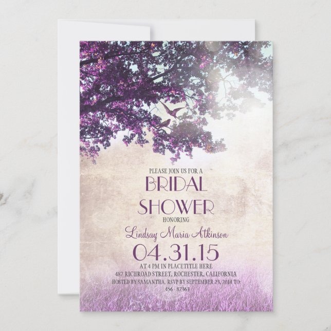 Invitation Vieux chêne violet & douche de mariée inséparable (Devant)
