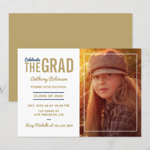 Invitation Vieux Gold et White Graduation Party