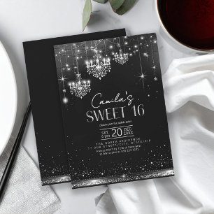 Invitation Vieux Hollywood B & W Chandeliers Sweet 16 ID1108
