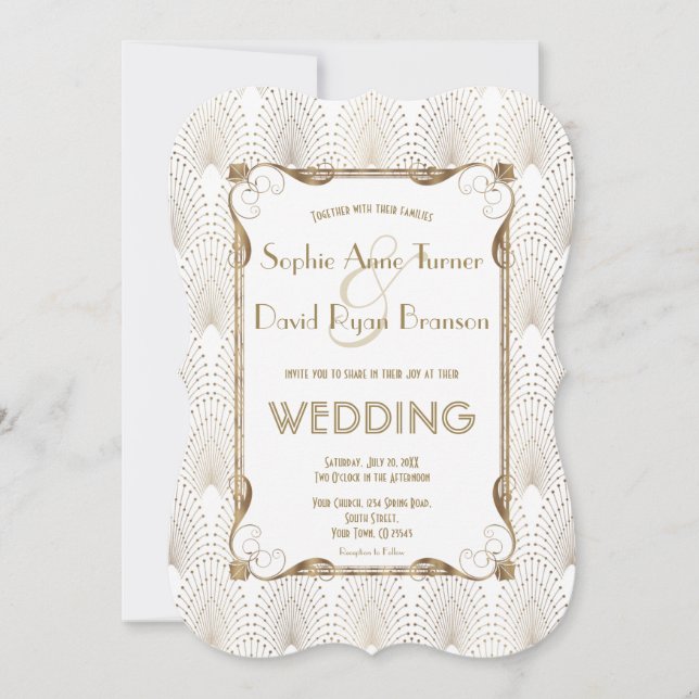 Invitation Vieux Hollywood Grand Gatsby mariage blanc Invitat (Devant)