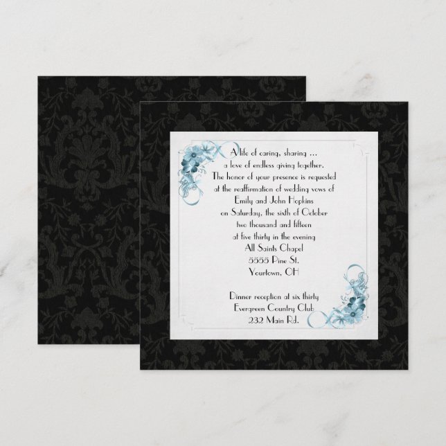 Invitation Vieux Noir Damas cadre renouveau vow (Devant / Derrière)