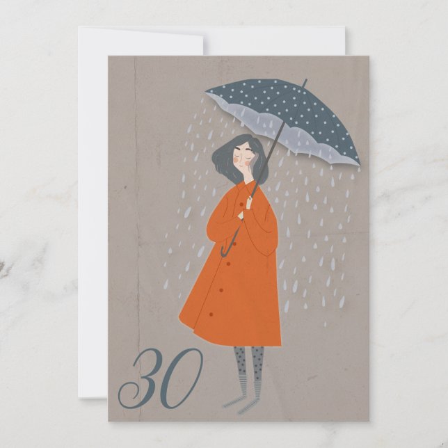 Invitation Vieux papier Fière dame dans la pluie 30e annivers (Devant)