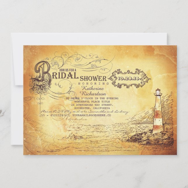 Invitation Vieux phare vintage nuptiale (Devant)