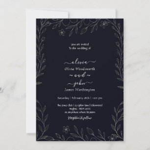 Invitation Vigne florale minimaliste moderne simple noir & bl