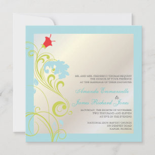 Invitation Vigne ornementale/bleu aqua/vert/gris