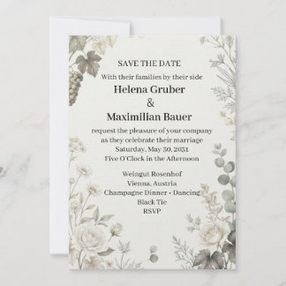 Invitation Vigne Raisin Botanique Floral Mariage Save The Dat
