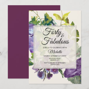 Invitation Vignes florales aquarelles violettes 40e anniversa