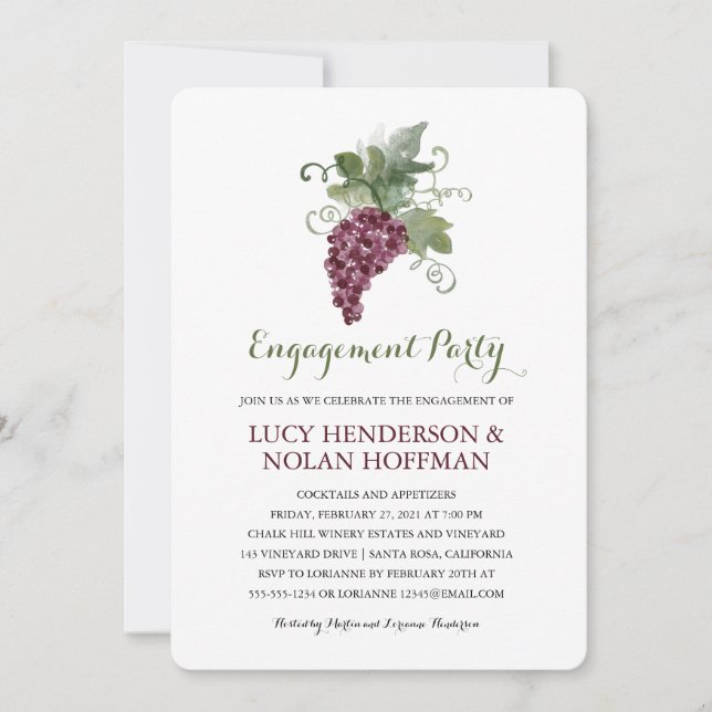 Invitation Vignoble aquarelle | Fêtes de fiançailles (Devant)