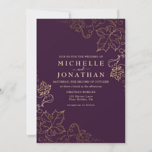 Invitation Vignoble d'or Bourgogne Mariage d'or Faux