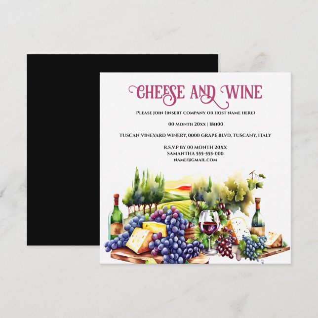 Invitation Vignoble du plateau de vin de fromage d'aquarelle (Devant / Derrière)