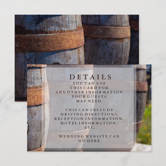 Invitation Vignoble et tonneau de vin rustique Détails du Mar (Devant / Derrière)