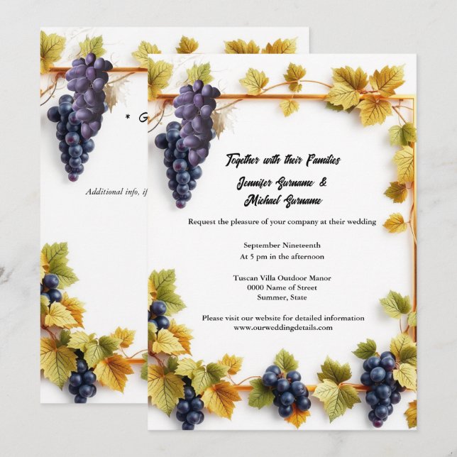 Invitation Vignoble mariage automne automne raisins vinerie é (Devant / Derrière)
