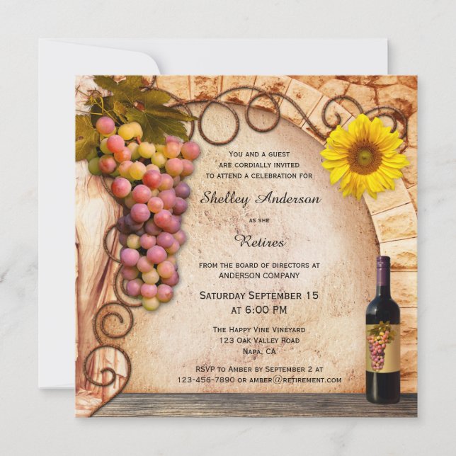 Invitation Vignoble ou vin thème de retraite Partie Invitatio (Devant)