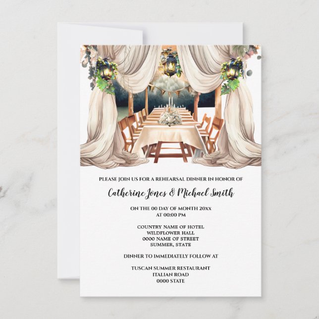 Invitation Vignoble Toscane italien fine cuisine aquarelle (Devant)