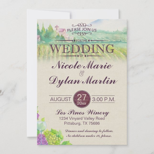Invitation Vignobles de campagne Mariage Vignoble Bourgogne (Devant)
