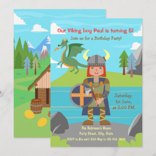 Invitation Viking Boy guerrier et dragon fête d'anniversaire