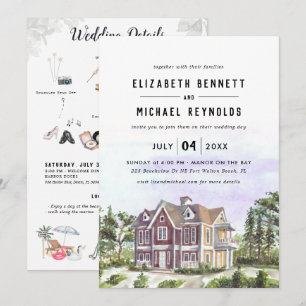Invitation Villa Manoir Élégant Week-end de mariage illustr