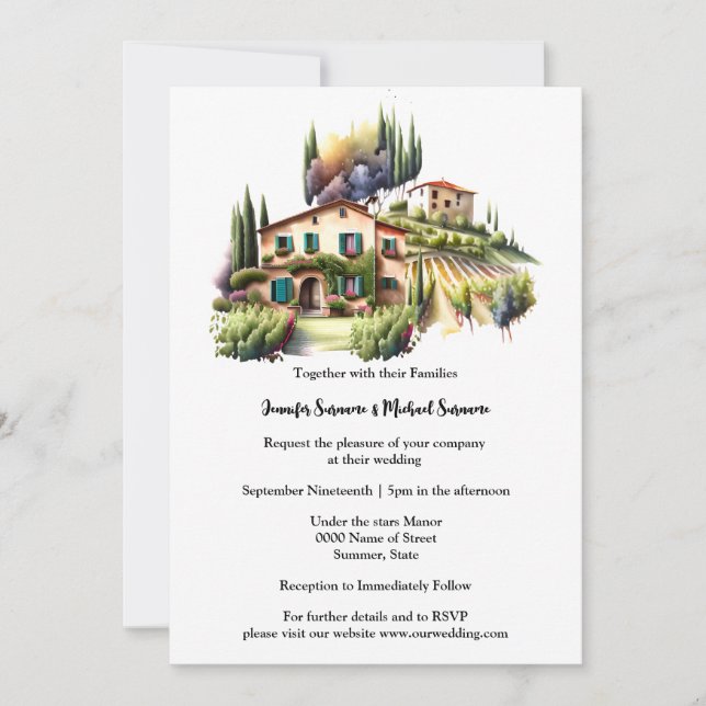 Invitation Villa toscane aquarelle Vignoble italien (Devant)