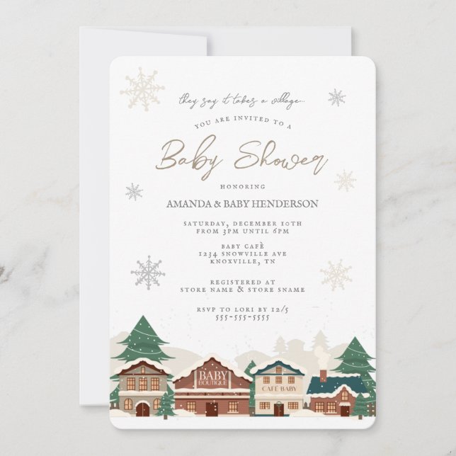 Invitation Village de Noël Baby shower d'hiver (Devant)