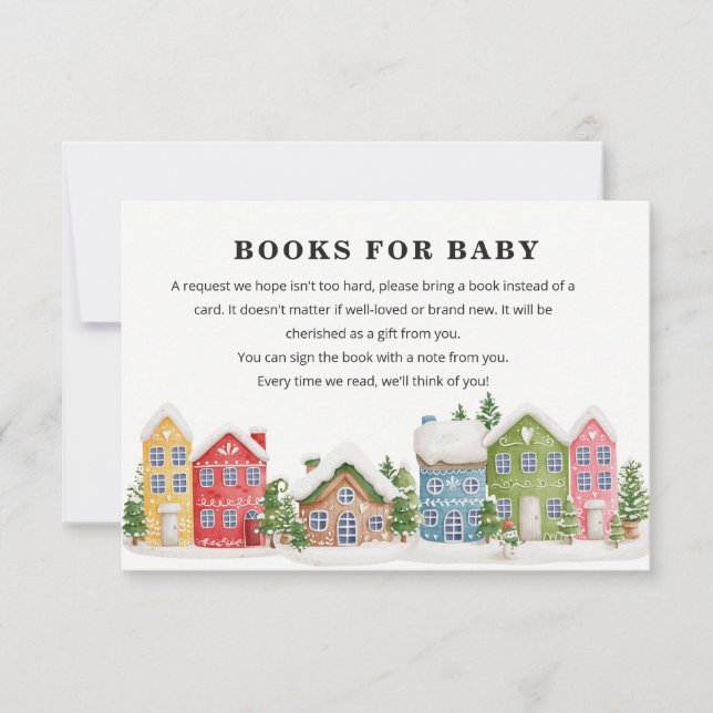Invitation Village d'hiver Baby shower enneigé Books Demande (Devant)