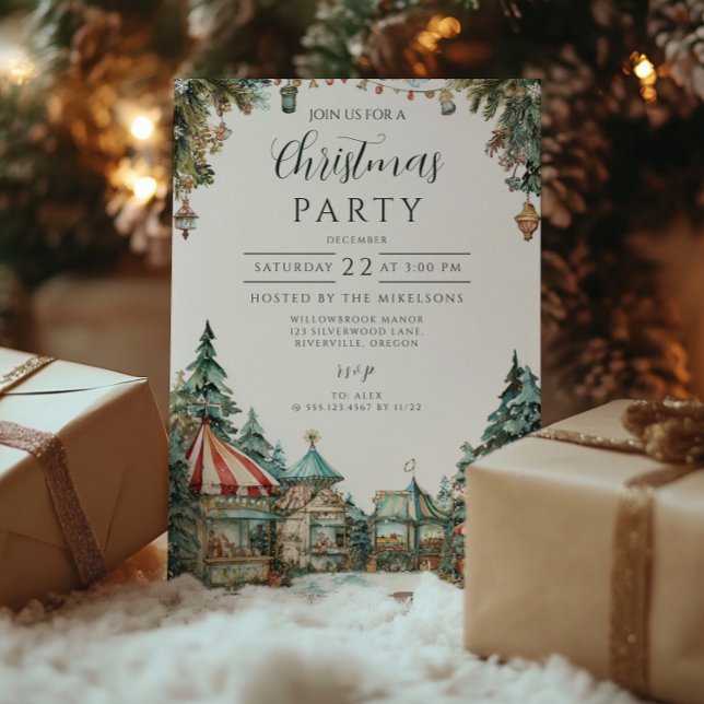 Invitation Village d'hiver peint à la main (Créateur téléchargé)