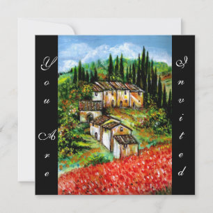 Invitation VILLAGE RUSTIQUE ANTIQUE EN TOSCANE, bleu rouge no