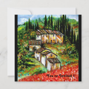 Invitation VILLAGE RUSTIQUE ANTIQUE EN TOSCANE, bleu rouge no