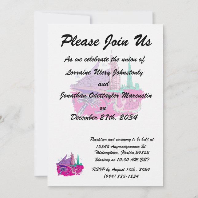 Invitation ville de Dubaï non txt rose graphisme design voyag (Devant)