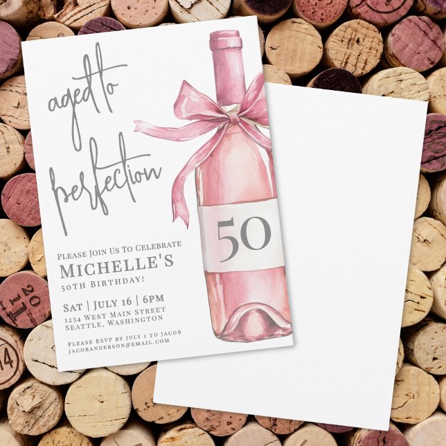 Invitation Vin 50e Anniversaire de la fête du Vin de Perfecti (Aged To Perfection Wine 50th Birthday Party Invitation)