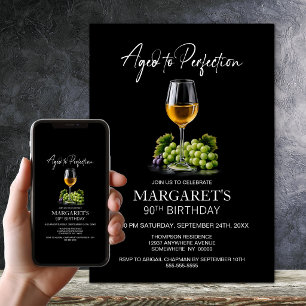Invitation Vin Blanc Vieilli à la Perfection 90e Fête d'Anniv