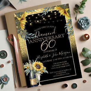 Invitation Vin chic, Verre, Tournesols Anniversaire