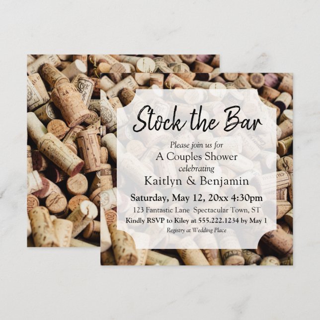 Invitation Vin Cork Photo, Stock du Bar Couples Douche (Devant / Derrière)