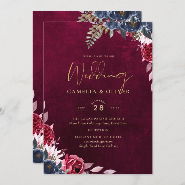 Invitation Vin de baies floral mariage (Devant / Derrière)
