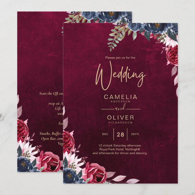 Invitation Vin de baies floral mariage (Devant / Derrière)