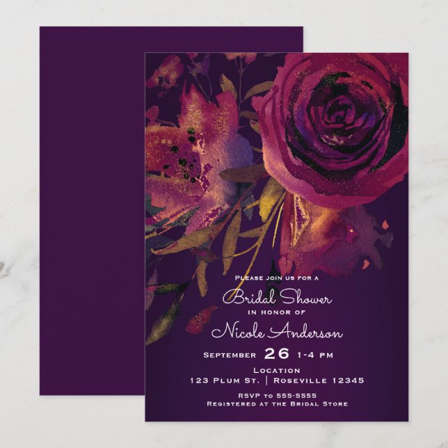 Invitation Vin de Bourgogne Floral Rose Fête des mariées viol (Devant / Derrière)