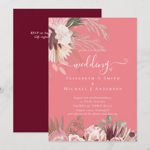 Invitation Vin de Bourgogne Pampas Grass Mariage Tropical