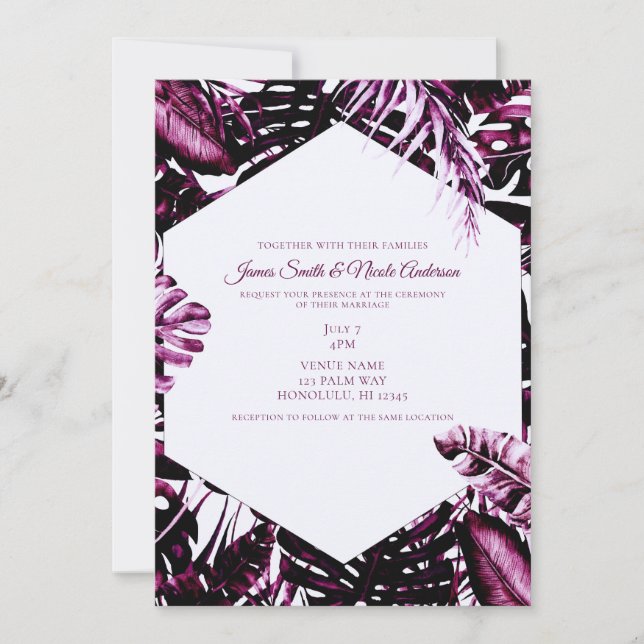 Invitation Vin de Bourgogne Tropical Palm Feuille Chic Mariag (Devant)