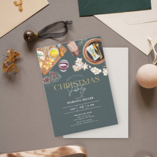 Invitation Vin de cuisine moderne Noël Green Holiday Party