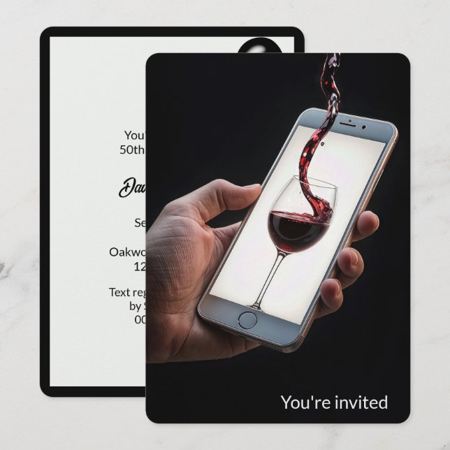 Invitation Vin de fête du 50e anniversaire sur Smartphone (Devant / Derrière)