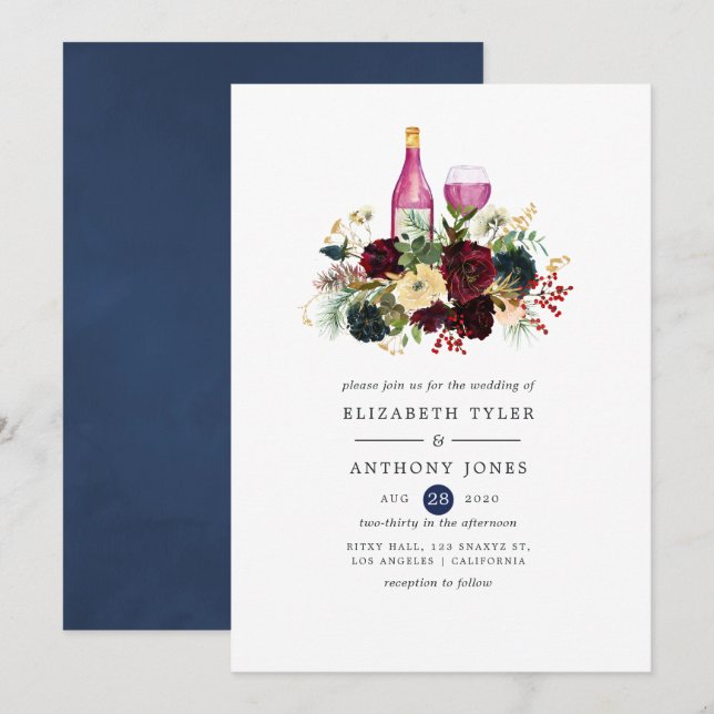 Invitation Vin de la Bourgogne et de la Marine Noël Mariage f (Devant / Derrière)