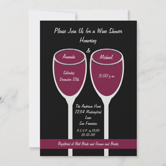 Invitation Vin Douche ou douche nuptiale Invitation, Vin roug (Devant)
