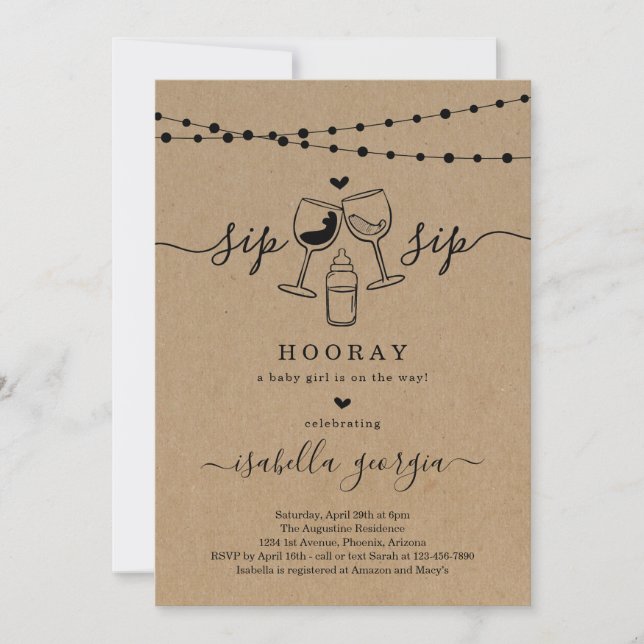Invitation Vin drôle Sip Sip Baby shower d'heure (Devant)